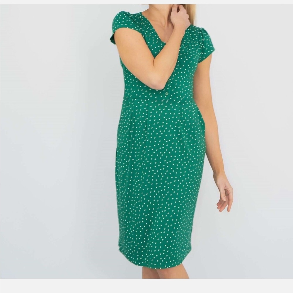 Boden Green Polka Dot Dress w/ Pockets V-Neck US Size 2 - Picture 3 of 14